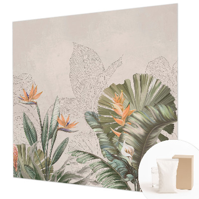 Papel mural texturado decorativo con estampado de flores tropicales