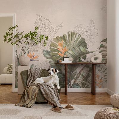 Papel mural texturado decorativo con estampado de flores tropicales