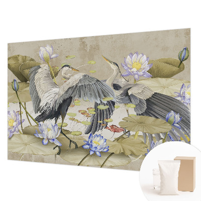 Mural decorativo con motivo de pájaros y lirios