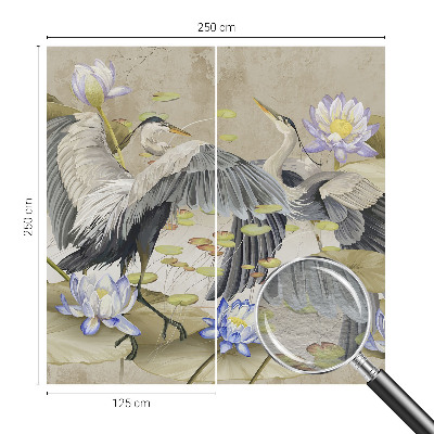 Mural decorativo con motivo de pájaros y lirios