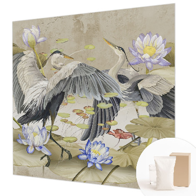 Mural decorativo con motivo de pájaros y lirios