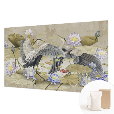 Mural decorativo con motivo de pájaros y lirios