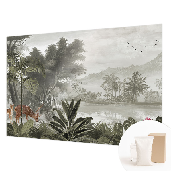 Fotomural decorativo para cabecero de cama con diseño de oasis tropical