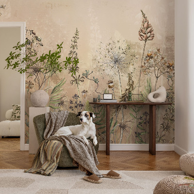 Papel mural con patrón decorativo con diseño de flores rústicas