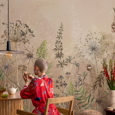 Papel mural con patrón decorativo con diseño de flores rústicas