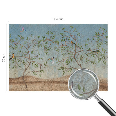 Papel mural texturado decorativo con diseño de pájaros entre los árboles