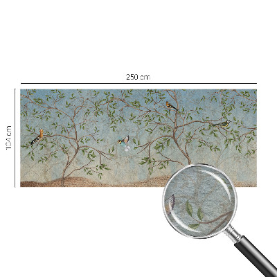 Papel mural texturado decorativo con diseño de pájaros entre los árboles