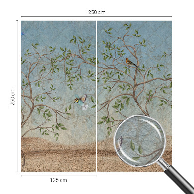 Papel mural texturado decorativo con diseño de pájaros entre los árboles