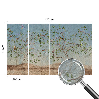 Papel mural texturado decorativo con diseño de pájaros entre los árboles