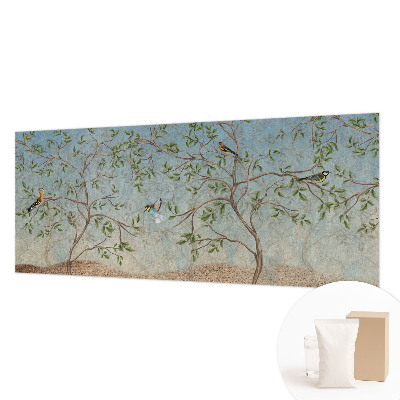 Papel mural texturado decorativo con diseño de pájaros entre los árboles