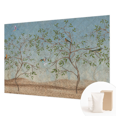 Papel mural texturado decorativo con diseño de pájaros entre los árboles