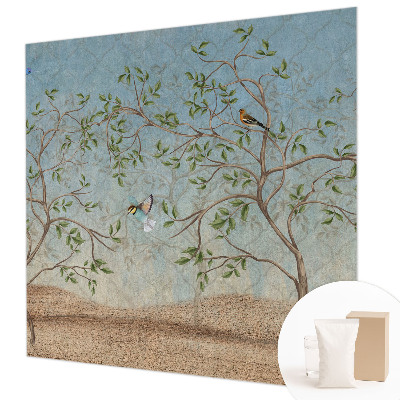 Papel mural texturado decorativo con diseño de pájaros entre los árboles