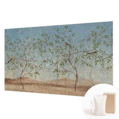 Papel mural texturado decorativo con diseño de pájaros entre los árboles