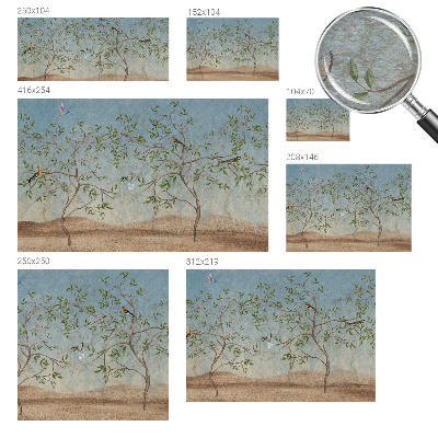 Papel mural texturado decorativo con diseño de pájaros entre los árboles