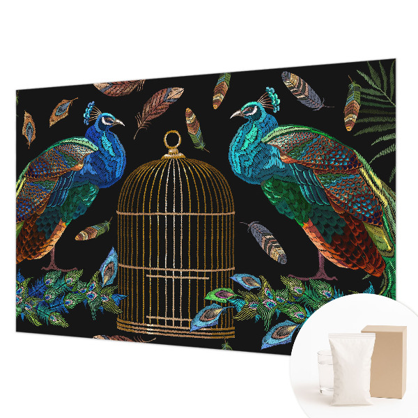 Papel mural con patrón decorativo con imagen de pavo real