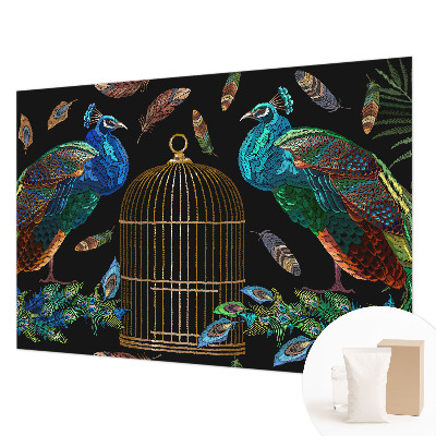 Papel mural con patrón decorativo con imagen de pavo real