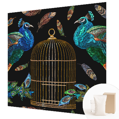 Papel mural con patrón decorativo con imagen de pavo real