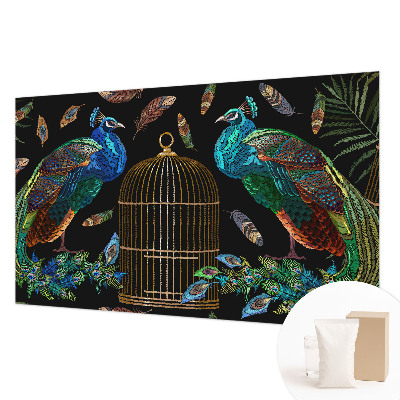 Papel mural con patrón decorativo con imagen de pavo real