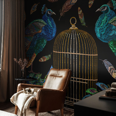 Papel mural con patrón decorativo con imagen de pavo real