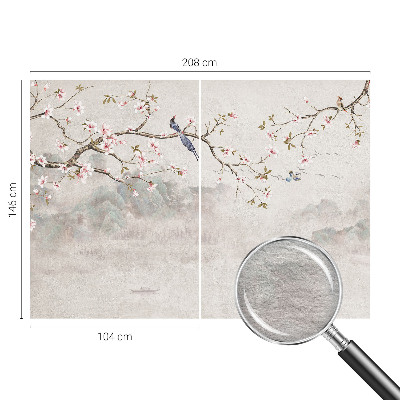 Papel mural con patrón decorativo con un paisaje oriental