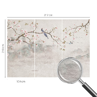 Papel mural con patrón decorativo con un paisaje oriental