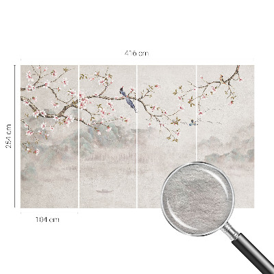 Papel mural con patrón decorativo con un paisaje oriental