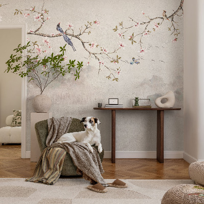 Papel mural con patrón decorativo con un paisaje oriental
