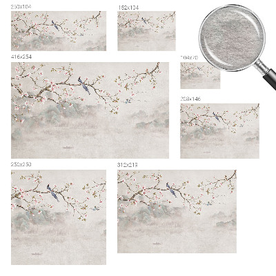 Papel mural con patrón decorativo con un paisaje oriental