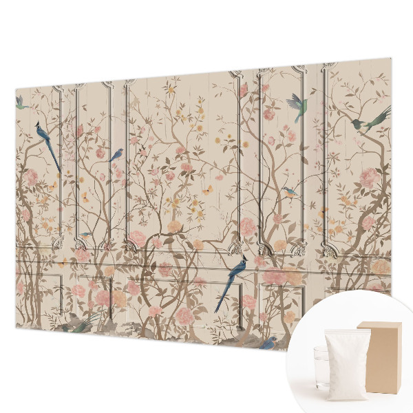 Mural de pared con estampado hermoso con motivos de pájaros y flores