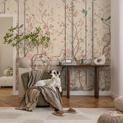 Mural de pared con estampado hermoso con motivos de pájaros y flores