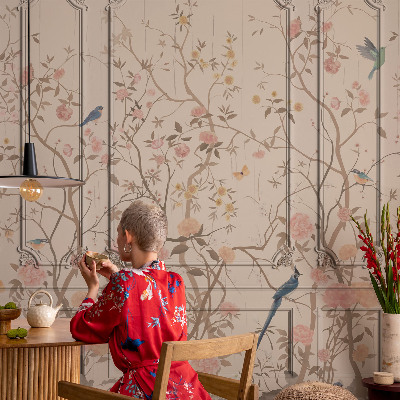 Mural de pared con estampado hermoso con motivos de pájaros y flores