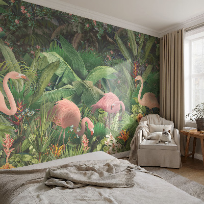Papel mural texturado decorativo con diseño de flamencos rosas
