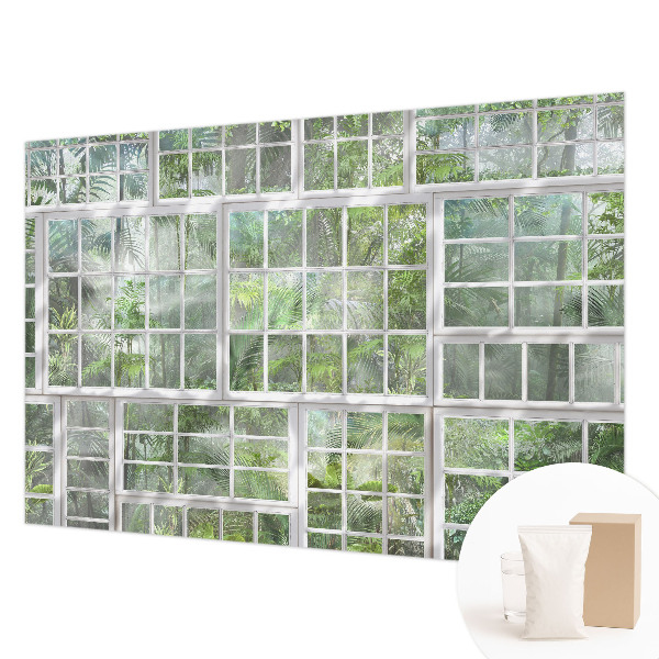 Papel mural texturado decorativo con motivo de bosque en tonos verdes
