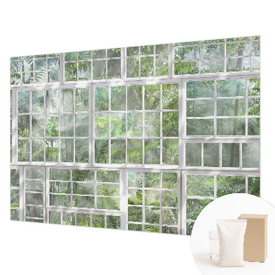 Papel mural texturado decorativo con motivo de bosque en tonos verdes