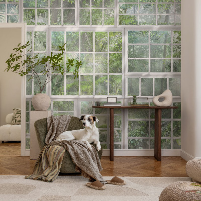 Papel mural texturado decorativo con motivo de bosque en tonos verdes