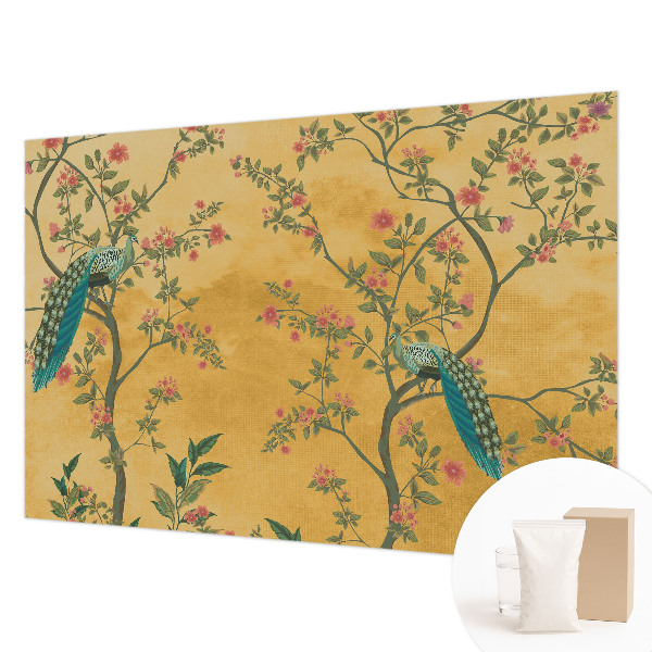 Fotomural decorativo para cabecero de cama con diseño de árboles y pavos reales