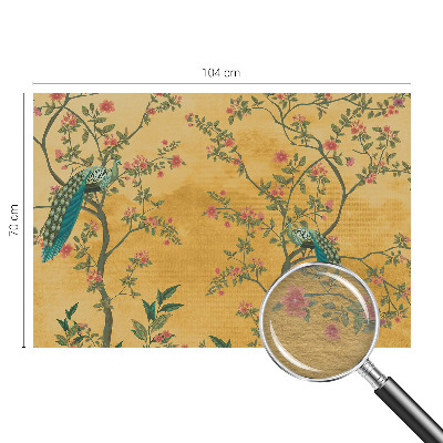 Fotomural decorativo para cabecero de cama con diseño de árboles y pavos reales