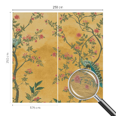 Fotomural decorativo para cabecero de cama con diseño de árboles y pavos reales
