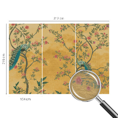 Fotomural decorativo para cabecero de cama con diseño de árboles y pavos reales