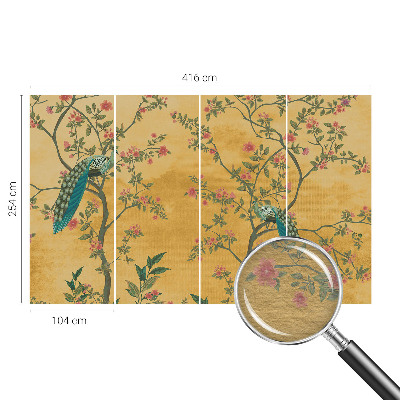 Fotomural decorativo para cabecero de cama con diseño de árboles y pavos reales