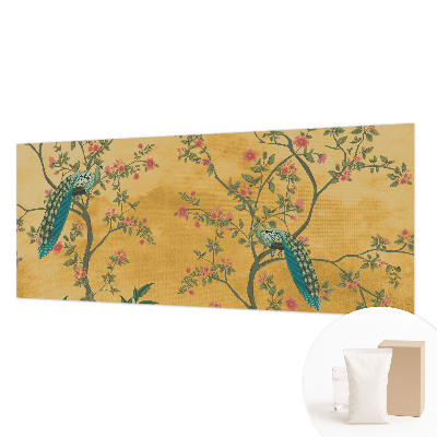 Fotomural decorativo para cabecero de cama con diseño de árboles y pavos reales