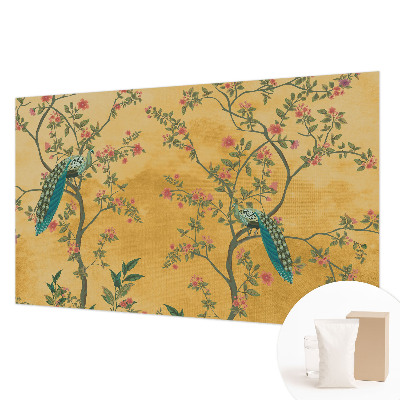 Fotomural decorativo para cabecero de cama con diseño de árboles y pavos reales