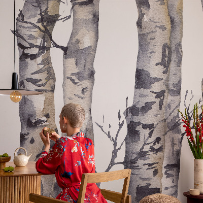 Mural de pared con estampado hermoso con motivo de bosque de álamos
