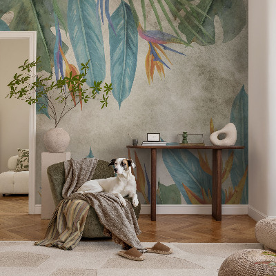Papel mural texturado decorativo con motivo de flores tropicales