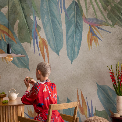 Papel mural texturado decorativo con motivo de flores tropicales