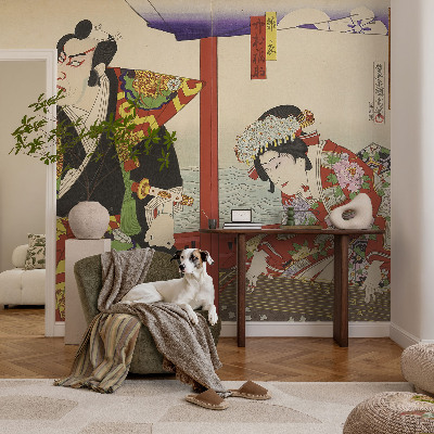 Mural de pared con estampado hermoso con un motivo de teatro japonés