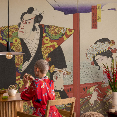 Mural de pared con estampado hermoso con un motivo de teatro japonés
