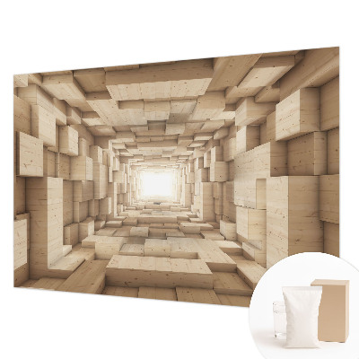 Papel mural texturado decorativo con diseño de túnel de madera