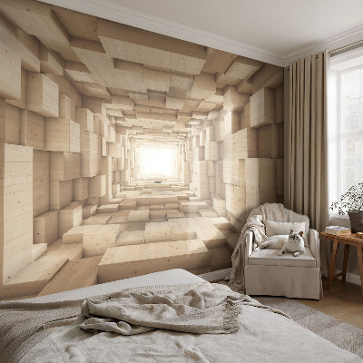 Papel mural texturado decorativo con diseño de túnel de madera