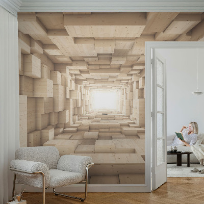 Papel mural texturado decorativo con diseño de túnel de madera
